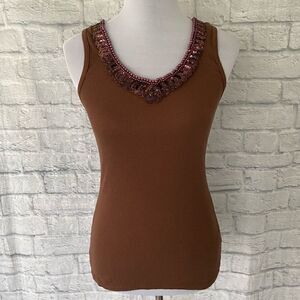 Forever 21 women L ribbed tank top w/sequin and beaded neckline